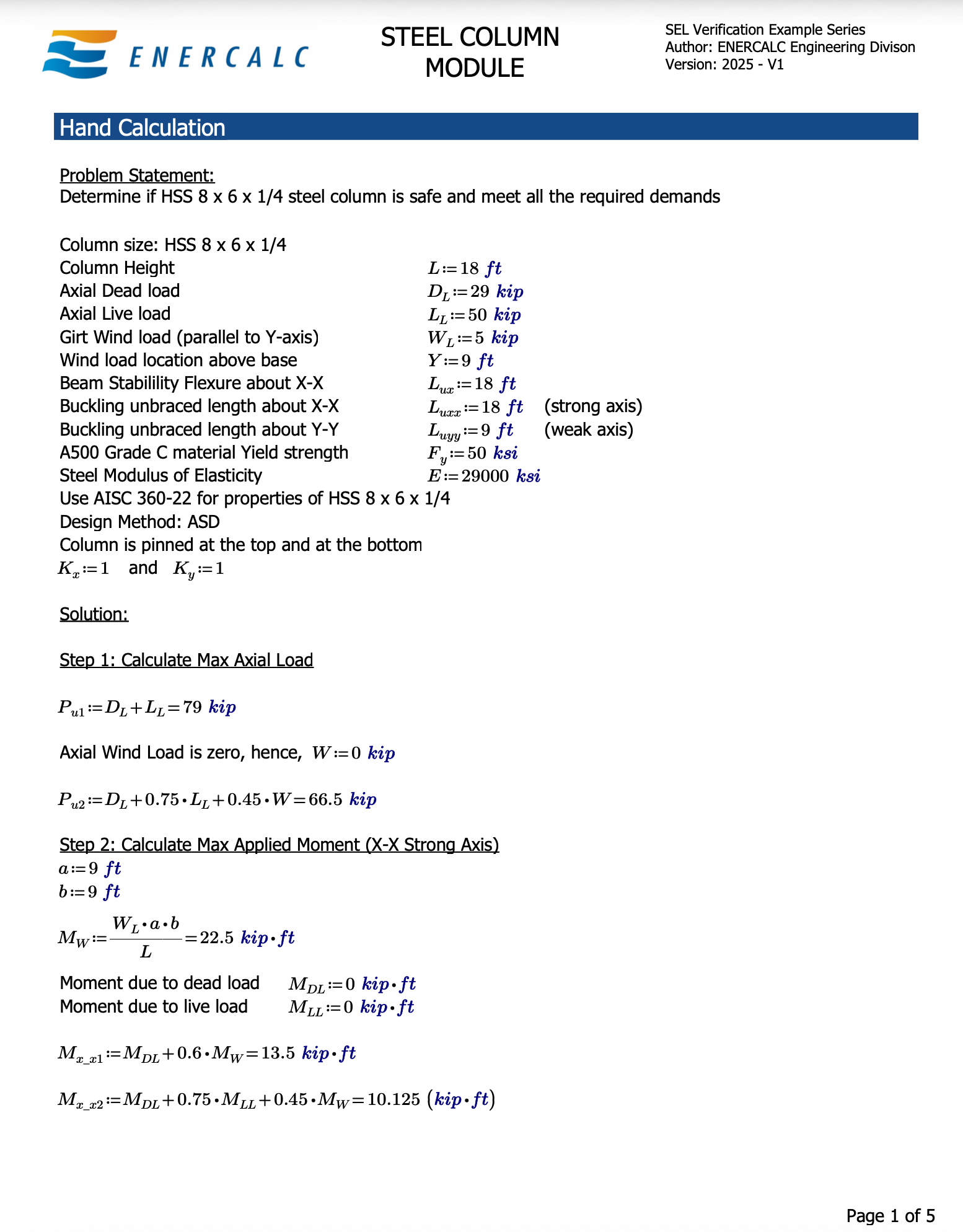 steel column verification report