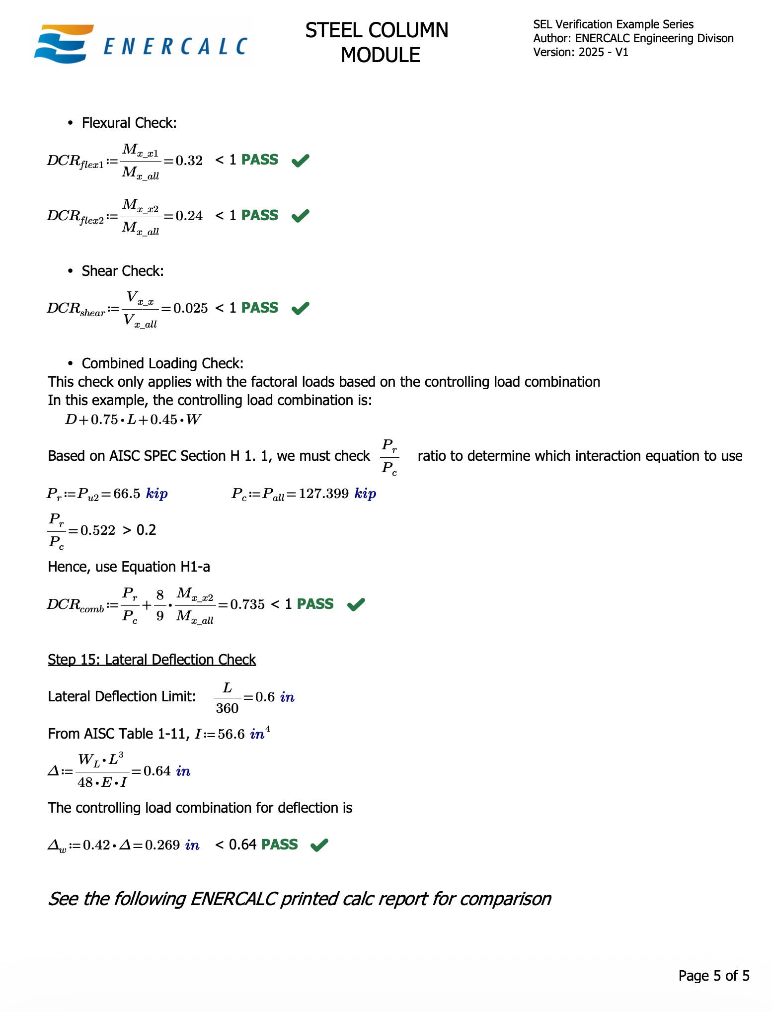 steel column enercalc report